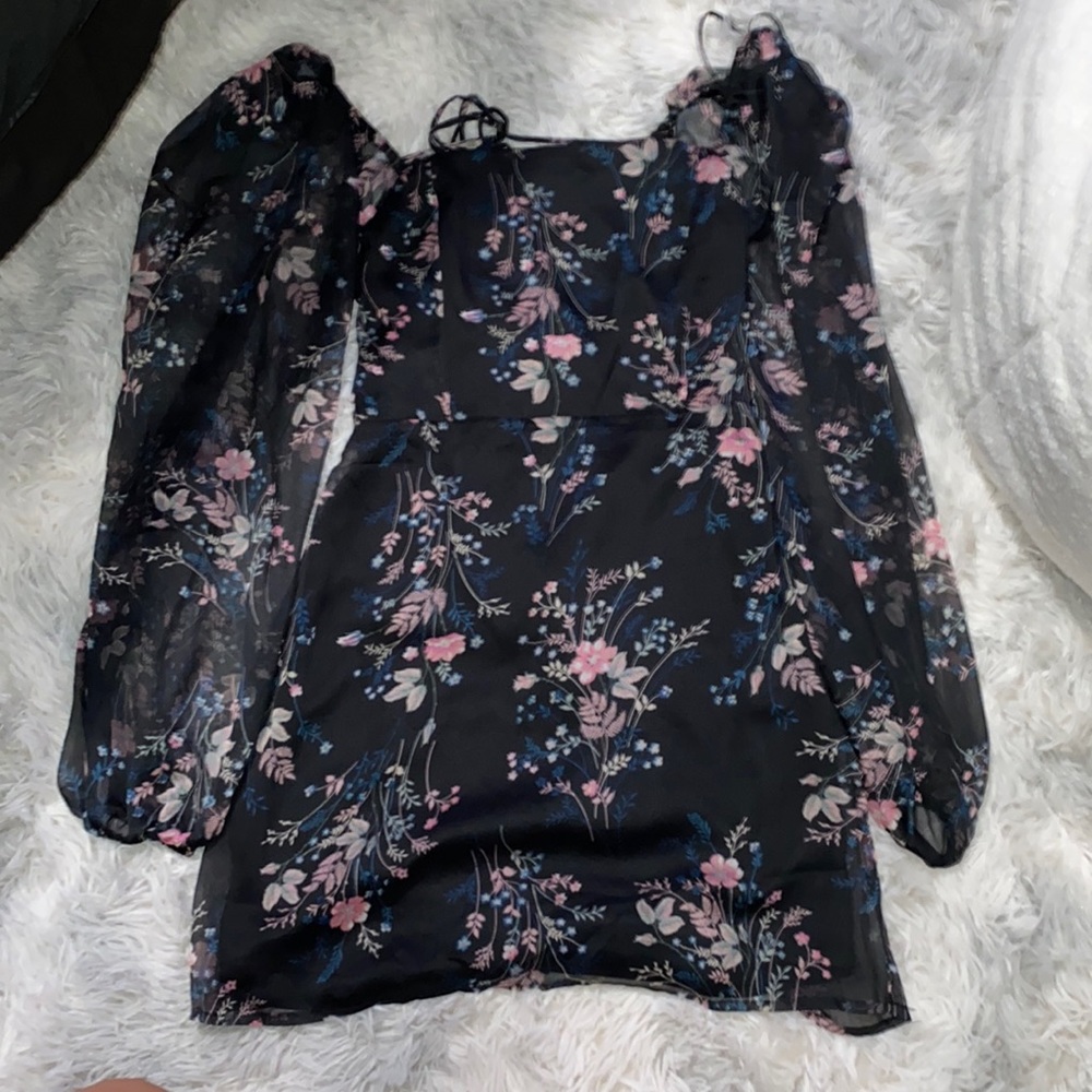 Forever 21 Black Floral Mesh Layer Dress *NEVER WORN*